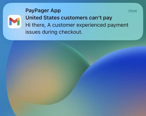 an email alert about customer can't pay